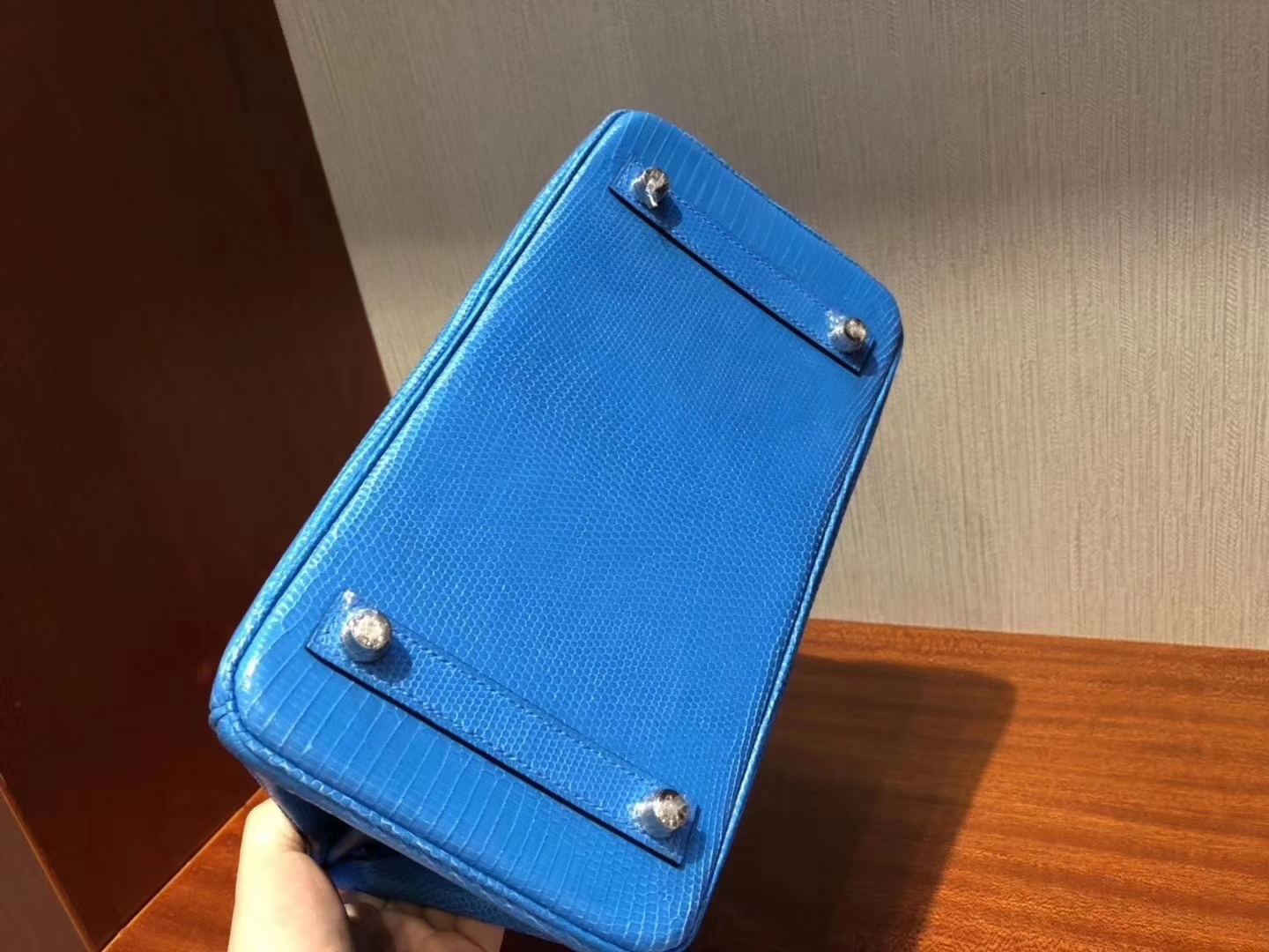 Hermès（爱马仕）Birkin 铂金包 Lizard 进口亮面蜥蜴 7Q希腊蓝 mykonos 银扣 25cm 现货
