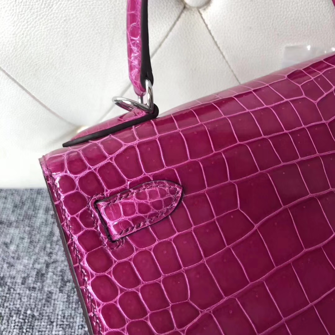 Hermès（爱马仕）Kelly 凯莉包 Porosus shiny 亮面澳洲湾鳄J5 天方夜谭粉紫 银扣 28cm