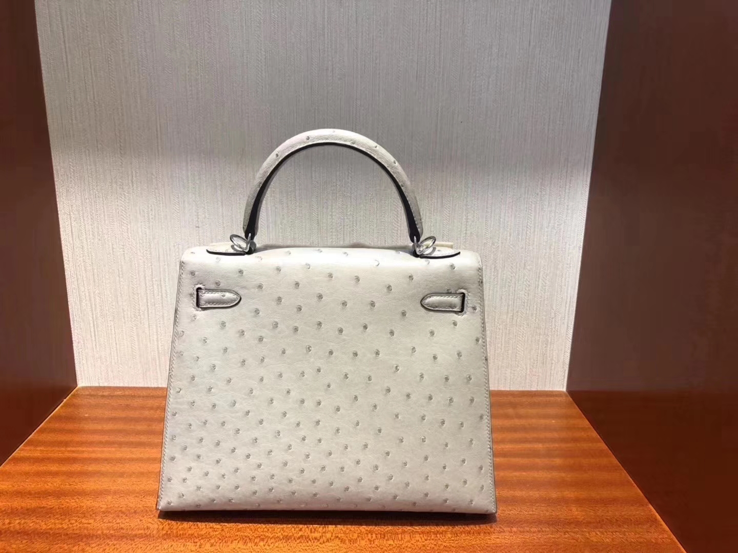 Hermès（爱马仕）Kelly 凯莉包 Ostrich kk鸵鸟 冰川灰 银扣 小可爱 25cm 现货