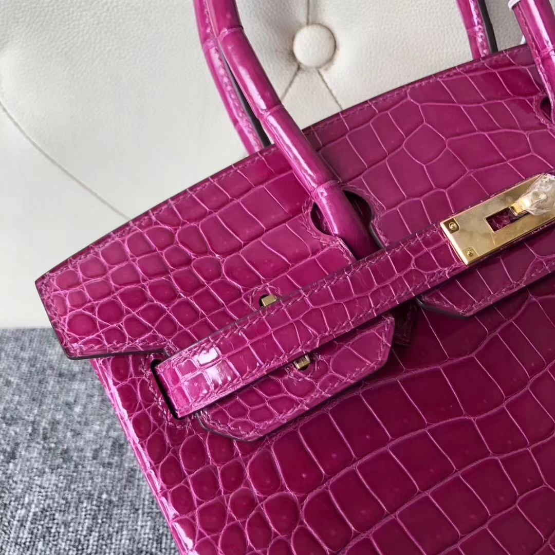 Hermès（爱马仕）Birkin 铂金包 Porosus shiny 亮面澳洲湾鳄 J5 天方夜谭粉紫 金扣 30cm