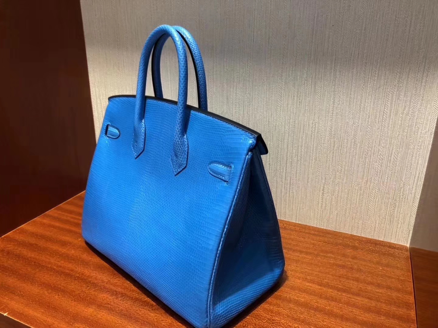 Hermès（爱马仕）Birkin 铂金包 Lizard 进口亮面蜥蜴 7Q希腊蓝 mykonos 银扣 25cm 现货