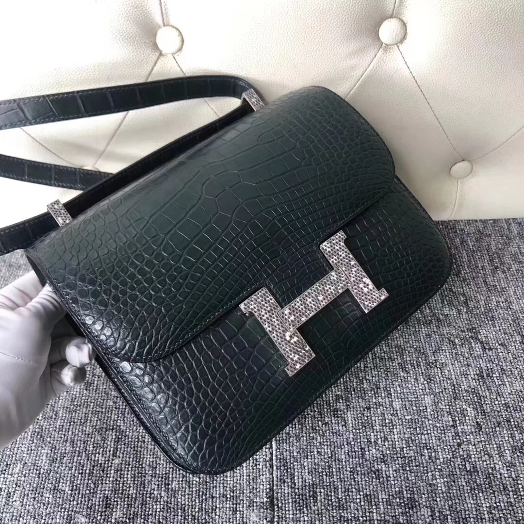 Hermès(爱马仕)Constance 空姐包 Alligator matt 雾面鳄鱼 1T 仙人掌绿 蜥蜴喜马拉雅色 24cm-拉尔森鳄鱼皮具定制 - 爱马仕包包官网 Hermès(爱马仕)Constance 空姐包 Alligator matt 雾面鳄鱼 1T 仙人掌绿 蜥蜴喜马拉雅色 24cm