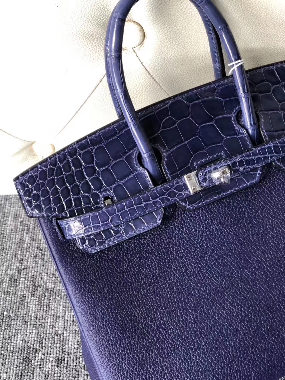 Hermès（爱马仕）Birkin 铂金包 M3 墨水蓝墨水蓝鳄鱼 银扣 定制款 25cm
