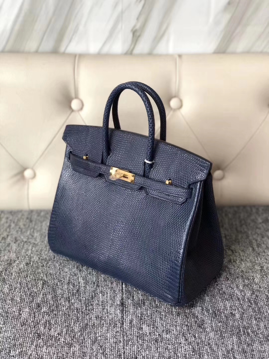 Hermès（爱马仕）Birkin 铂金包 Lizard 进口亮面蜥蜴 7K 宝石蓝 金扣 25cm 现货