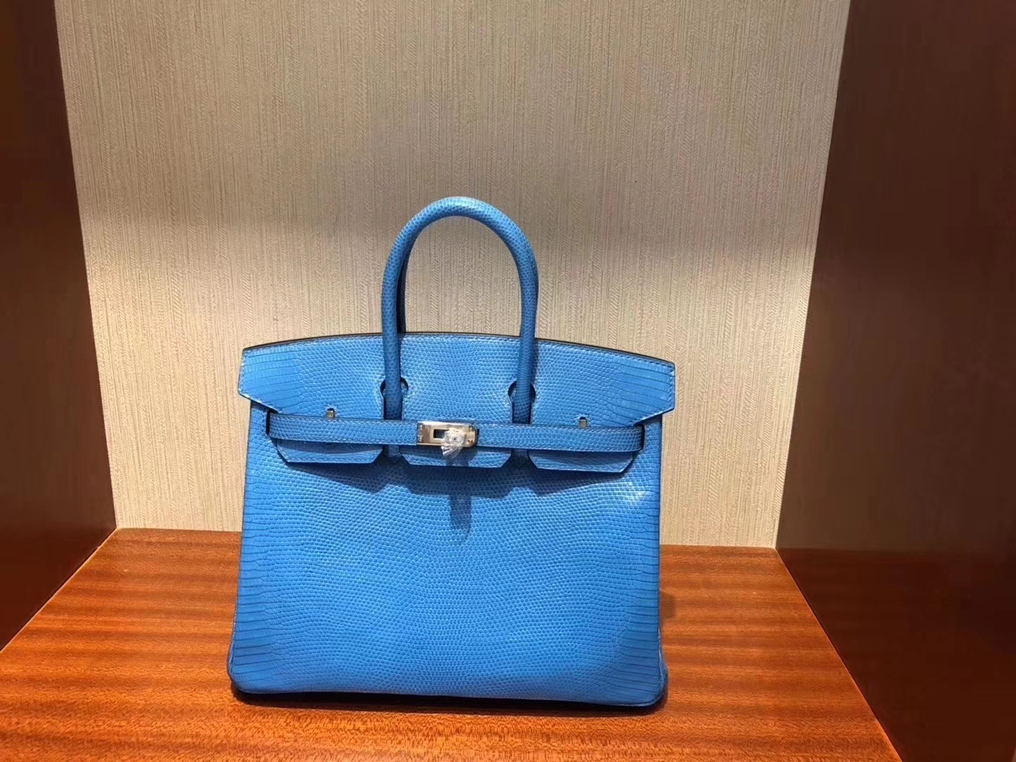 Hermès（爱马仕）Birkin 铂金包 Lizard 进口亮面蜥蜴 7Q希腊蓝 mykonos 银扣 25cm 现货