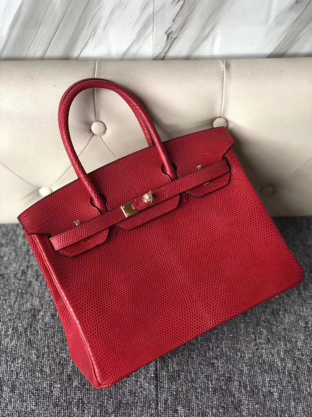 Hermès(爱马仕)Birkin 铂金包 Lizard 进口亮面蜥蜴 Q5 国旗红 金扣 顶级手缝 30cm 现货-拉尔森鳄鱼皮具定制 - 爱马仕包包官网 Hermès(爱马仕)Birkin 铂金包 Lizard 进口亮面蜥蜴 Q5 国旗红 金扣 顶级手缝 30cm 现货