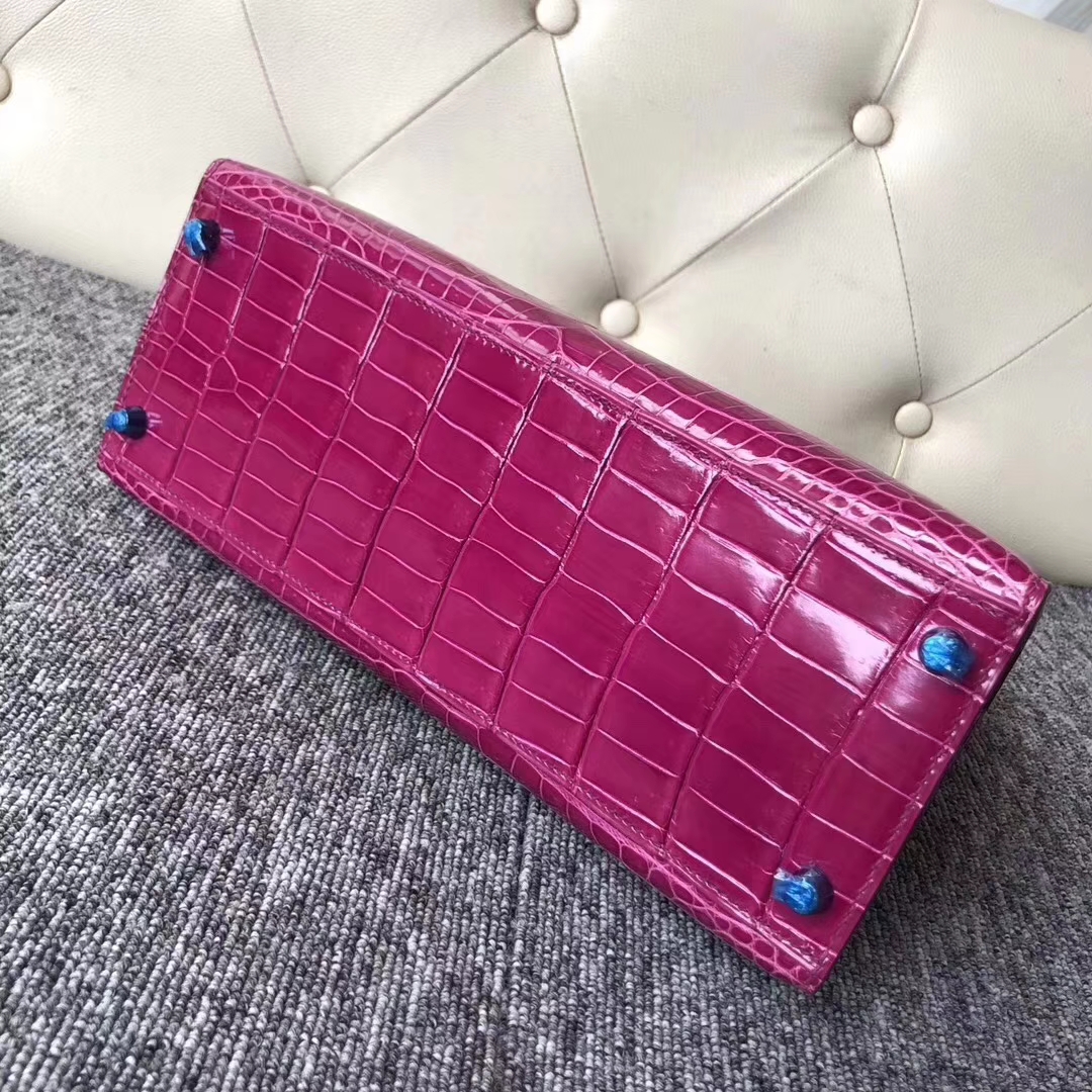 Hermès（爱马仕）Kelly 凯莉包 Porosus shiny 亮面澳洲湾鳄J5 天方夜谭粉紫 银扣 28cm