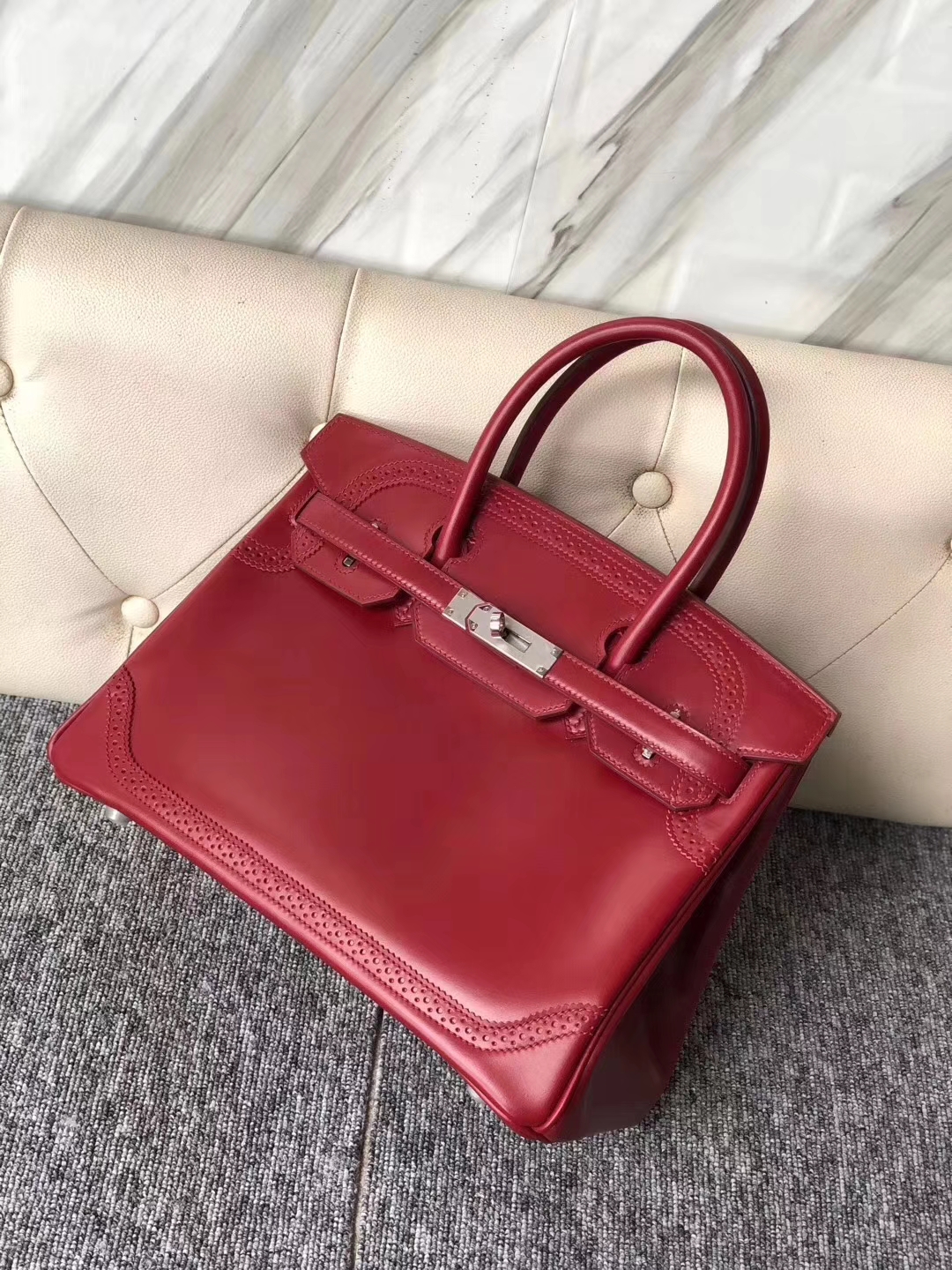 Hermès（爱马仕）Birkin铂金包 蕾丝 Boxcalf  宝石红 银扣 顶级手缝 超美现货 30cm
