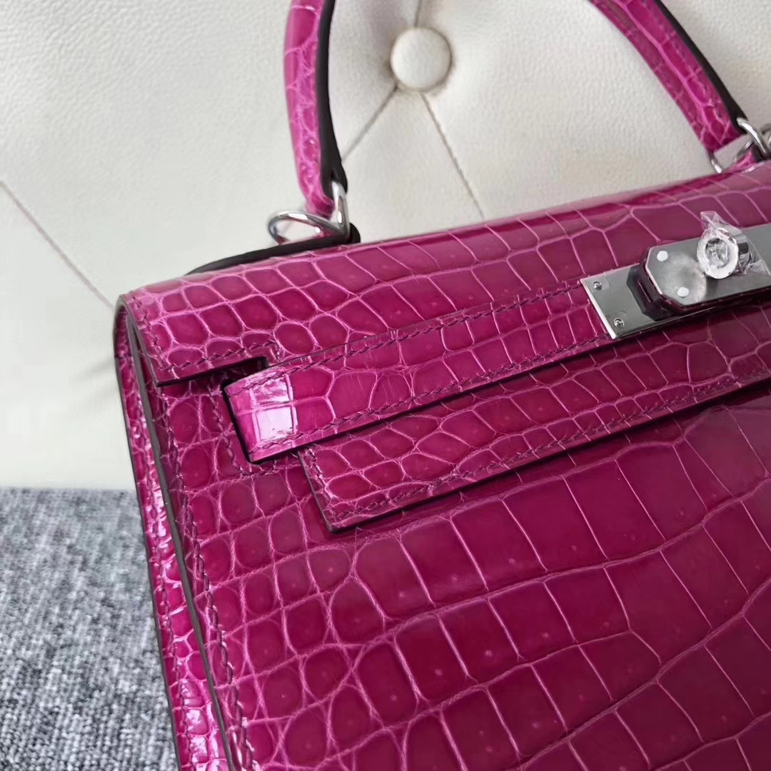 Hermès（爱马仕）Kelly 凯莉包 Porosus shiny 亮面澳洲湾鳄J5 天方夜谭粉紫 银扣 28cm