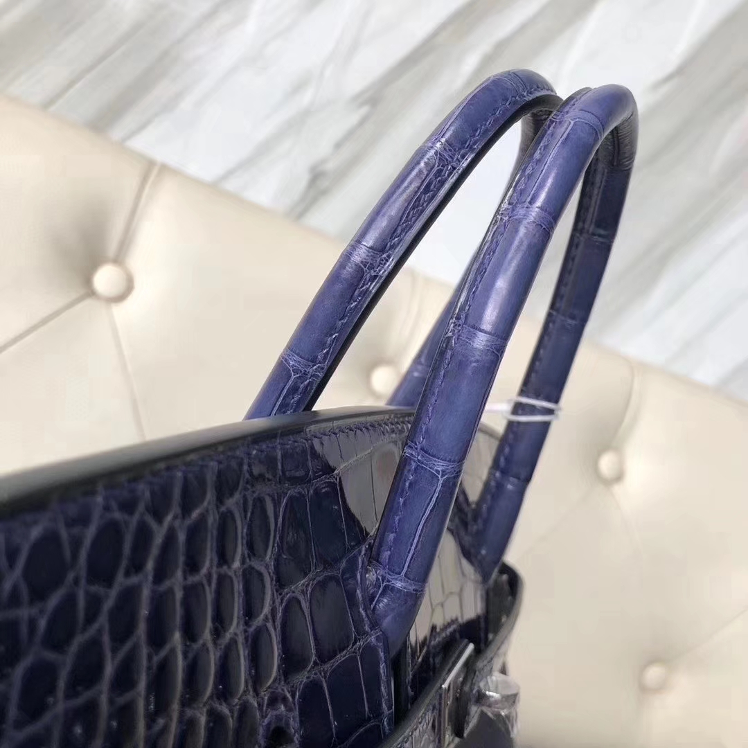 Hermès（爱马仕）Birkin 铂金包 M3 墨水蓝墨水蓝鳄鱼 银扣 定制款 25cm
