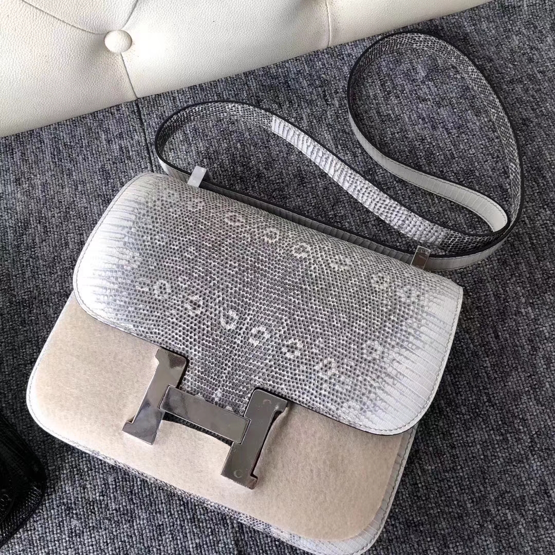 Hermès(爱马仕)Constance 空姐包 izard 进口亮面蜥蜴 01 原色 小喜马拉雅色 银扣 24cm-拉尔森鳄鱼皮具定制 - 爱马仕包包官网 Hermès(爱马仕)Constance 空姐包 izard 进口亮面蜥蜴 01 原色 小喜马拉雅色 银扣 24cm