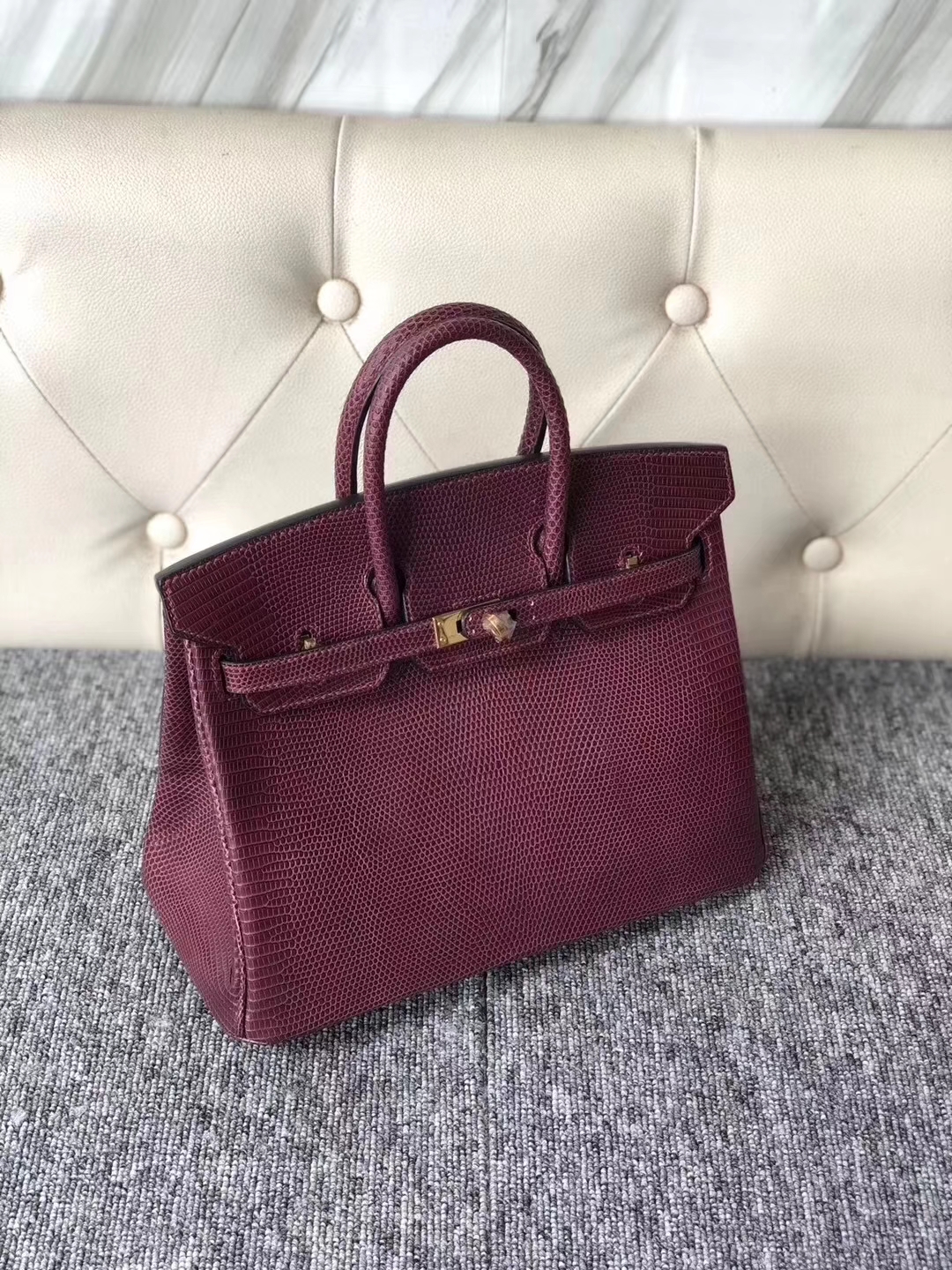 Hermès（爱马仕）Birkin 铂金包 Lizard 进口亮面蜥蜴  ck57 波尔多酒红  金扣 25cm 现货