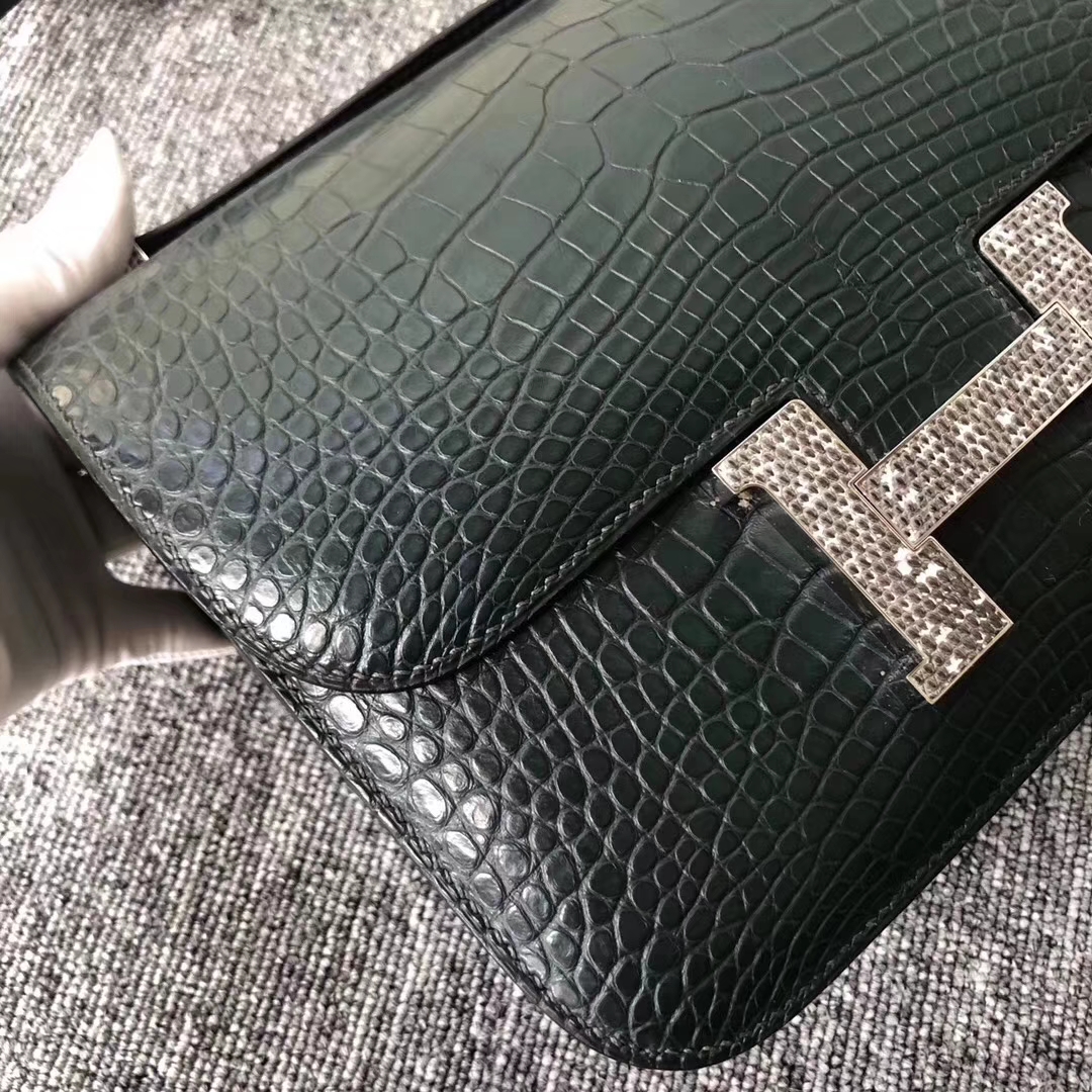 Hermès（爱马仕）Constance 空姐包 Alligator matt 雾面鳄鱼 1Ｔ 仙人掌绿 蜥蜴喜马拉雅色 24cm