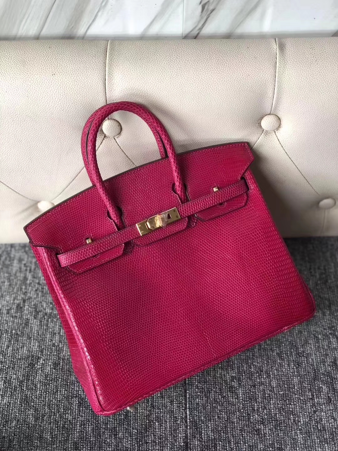 Hermès（爱马仕）Birkin 铂金包 Lizard 进口亮面蜥蜴 E5 桃红 金扣  顶级手缝 25cm 现货