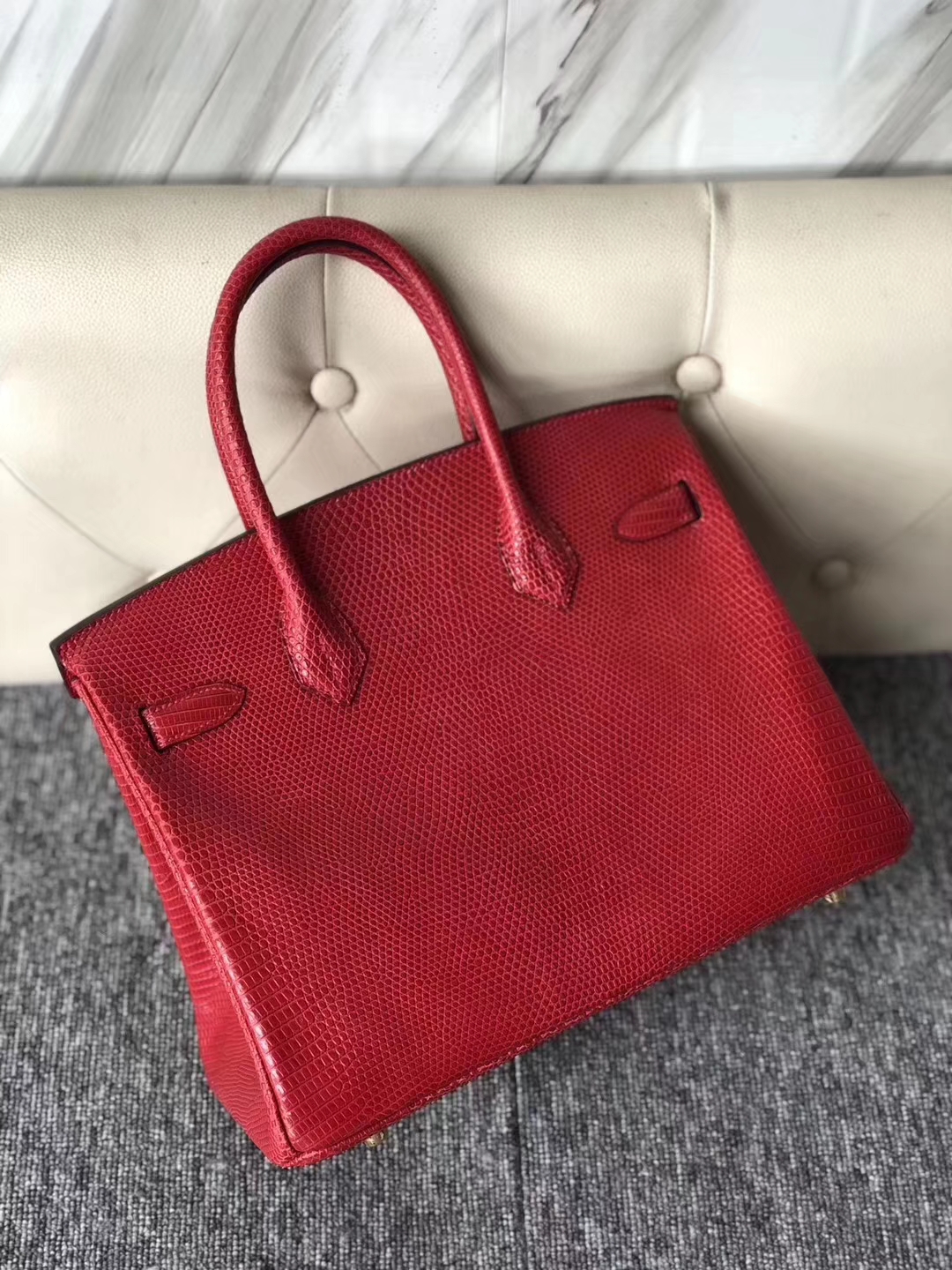 Hermès（爱马仕）Birkin 铂金包 Lizard 进口亮面蜥蜴 Q5 国旗红 金扣  顶级手缝 30cm 现货