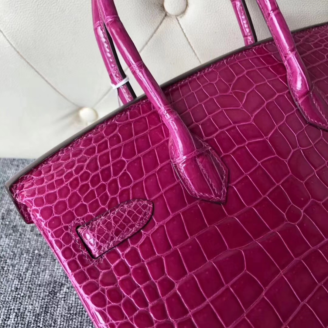 Hermès（爱马仕）Birkin 铂金包 Porosus shiny 亮面澳洲湾鳄 J5 天方夜谭粉紫 金扣 30cm