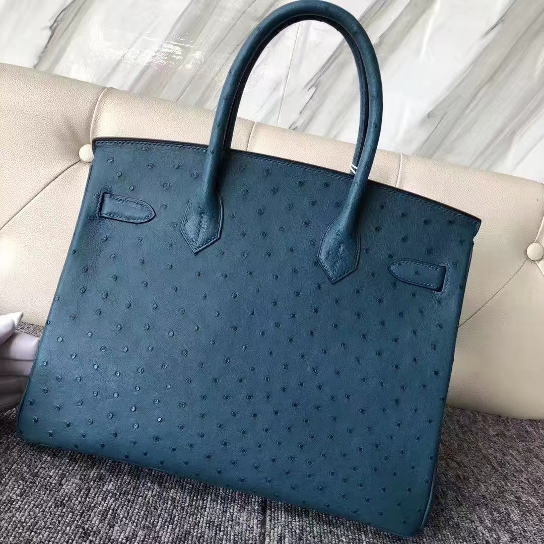 Hermès（爱马仕）Birkin 铂金包 Ostrich kk 鸵鸟 7C 珊瑚蓝 金扣 顶级手缝 30cm 现货