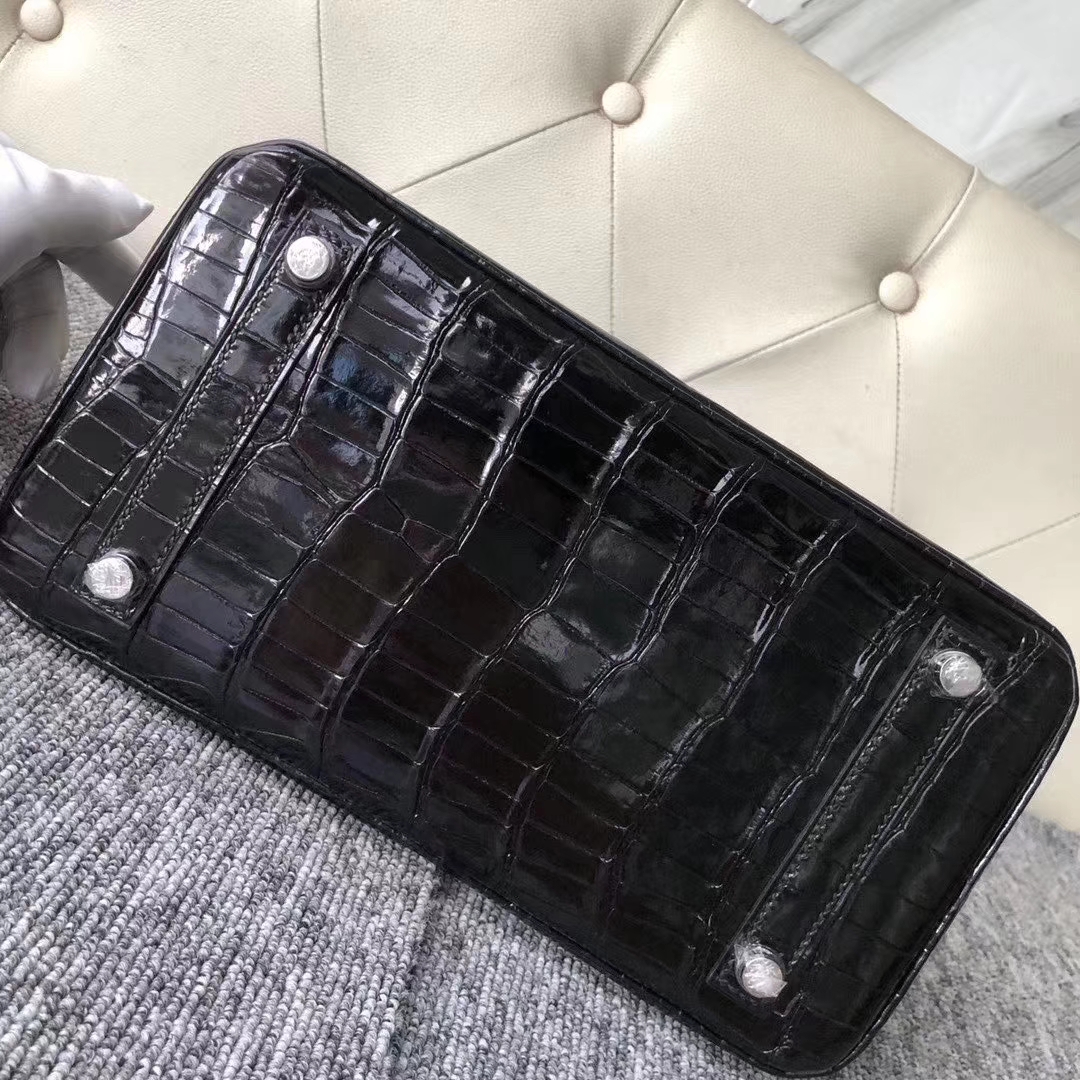 Hermès（爱马仕）Birkin 铂金包 25cm crocodile 亮面澳洲湾鳄 ck89黑色 蜡线全手工 钻扣