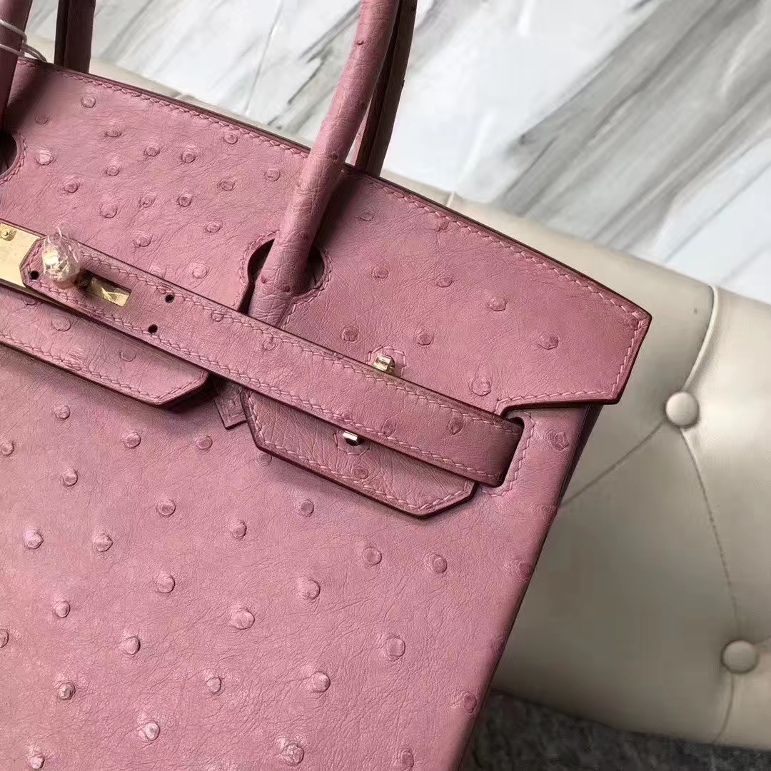 Hermès（爱马仕）Birkin 铂金包 Ostrich kk 鸵鸟 3C 陶瓷粉 金扣 顶级手缝 30cm 现货