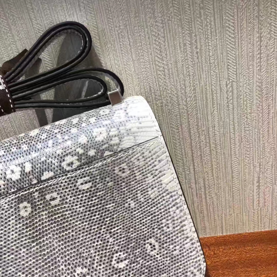 Hermès（爱马仕）Mosaique 马赛克包 Lizard 原厂亮面蜥蜴 雪花色蜥蜴内拼墨绿色 银扣 17cm 现货