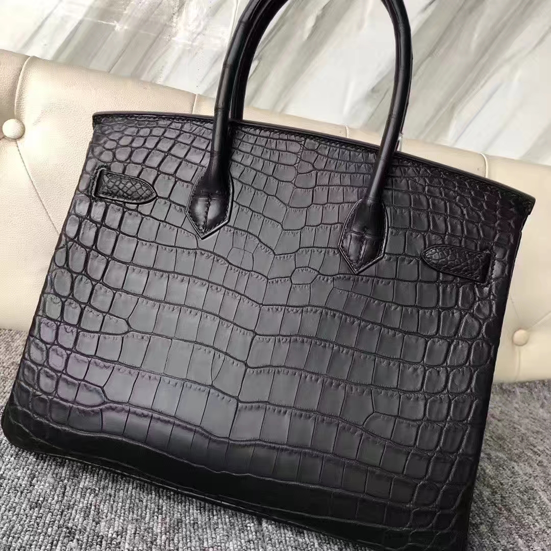 Hermès（爱马仕）Birkin 铂金包 雾面两点汨罗鳄 ck89黑色  顶级工艺 蜡线全手工 金扣 30cm