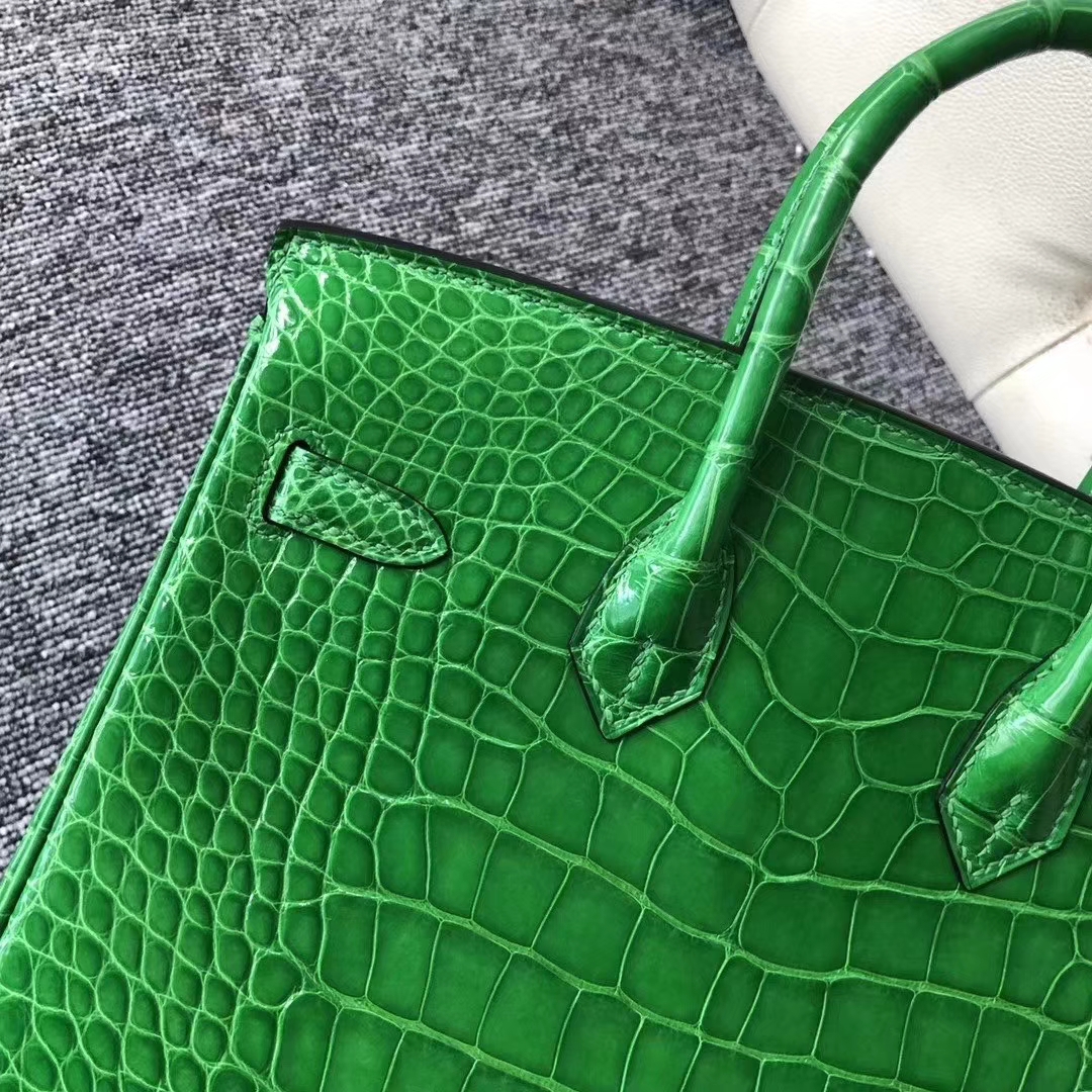 Hermès（爱马仕）Birkin 铂金包 亮面框框美洲鳄 1L仙人掌绿 顶级工艺 蜡线全手工 银扣 25cm