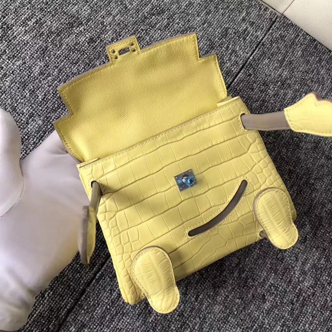 Hermès（爱马仕）Kelly doll Alligator matt 雾面鳄鱼 9R 柠檬黄 银扣