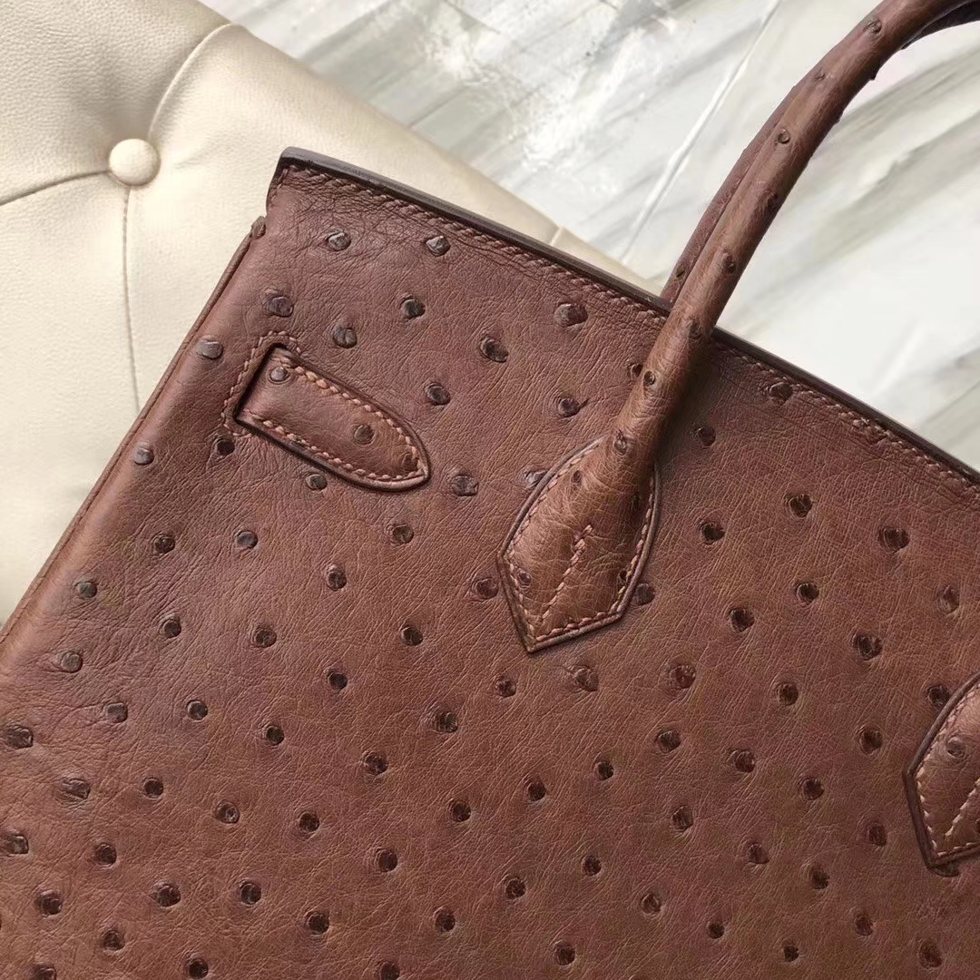 Hermès(爱马仕)Birkin 铂金包 30cm ostrich kk鸵鸟 巧克力色 蜡线全手工 接受预定-拉尔森鳄鱼皮具定制 - 爱马仕包包官网 Hermès(爱马仕)Birkin 铂金包 30cm ostrich kk鸵鸟 巧克力色 蜡线全手工 接受预定