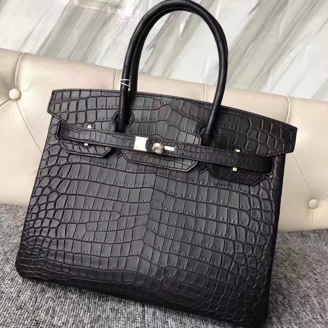 Hermès(爱马仕)Birkin 铂金包 雾面两点汨罗鳄 ck89黑色 顶级工艺 蜡线全手工 金扣 30cm-拉尔森鳄鱼皮具定制 - 爱马仕包包官网 Hermès(爱马仕)Birkin 铂金包 雾面两点汨罗鳄 ck89黑色 顶级工艺 蜡线全手工 金扣 30cm