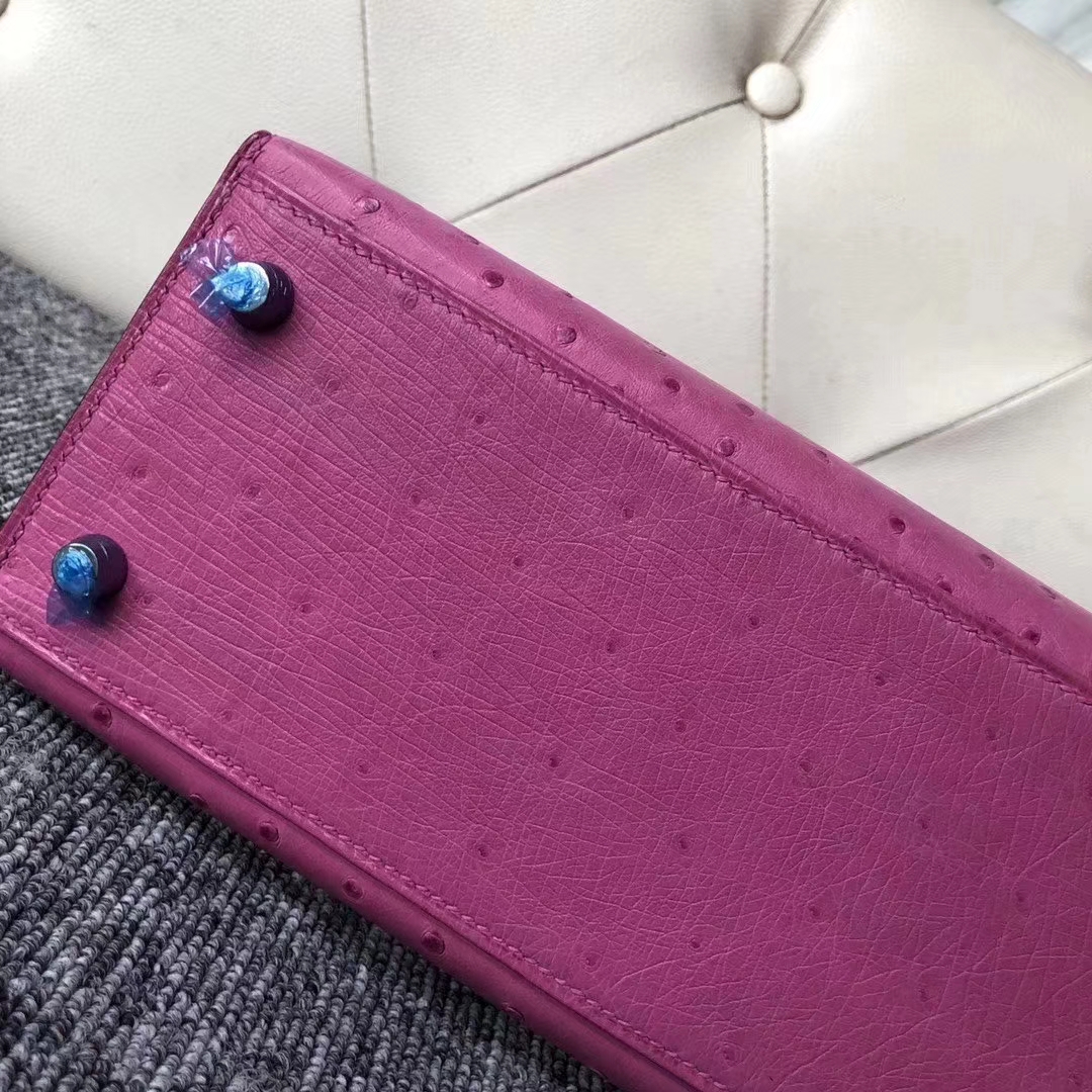 Hermès（爱马仕）Kelly 凯莉包 ostrich kk鸵鸟 顶级鸵鸟皮 桃红 蜡线全手工 银扣 25cm