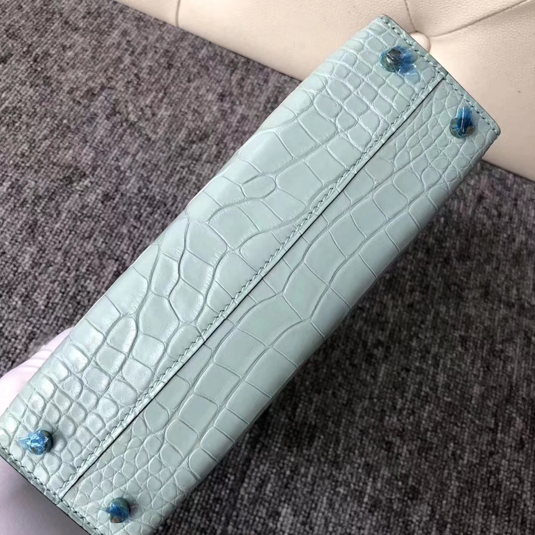 Hermès（爱马仕）Mini Kelly 迷你凯莉 雾面框框美洲鳄 6U薄荷绿 蜡线全手工 19cm 接受预定