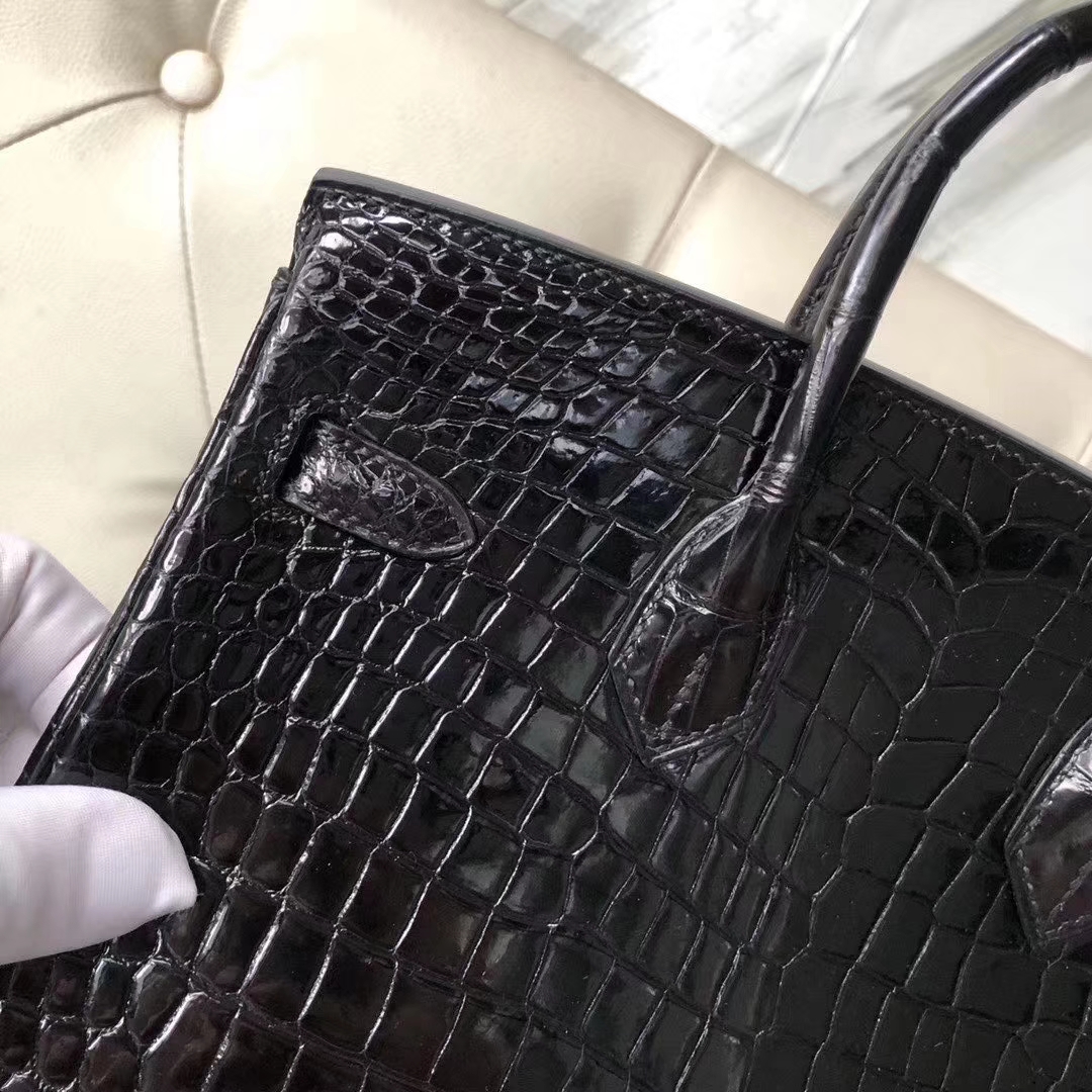 Hermès（爱马仕）Birkin 铂金包 25cm crocodile 亮面澳洲湾鳄 ck89黑色 蜡线全手工 钻扣
