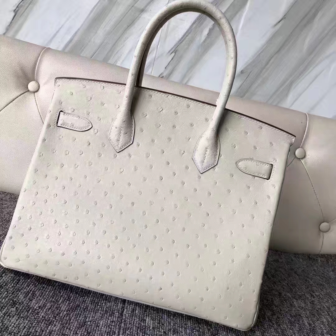 Hermès（爱马仕）Birkin 铂金包 Ostrich kk 鸵鸟 3C 羊毛白 金扣 顶级手缝 30cm 现货