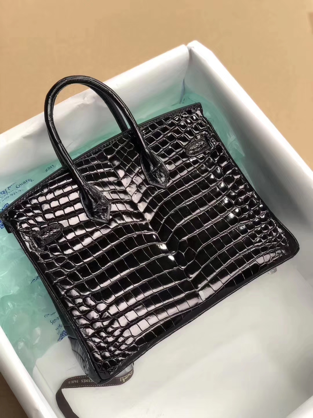 Hermès（爱马仕）Birkin25cm Crocodile shiny 亮面鳄鱼 ck89 黑色 Noir 银扣 拱珠皮 顶级手缝 现货