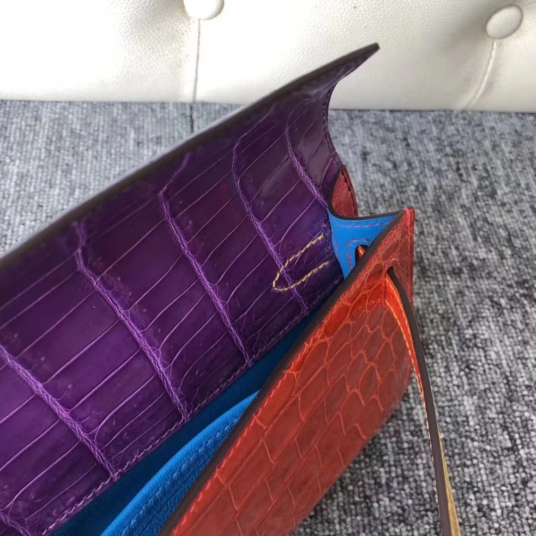 Hermès（爱马仕）Kelly cut 31cm Crocodile shiny 多拼色 银扣