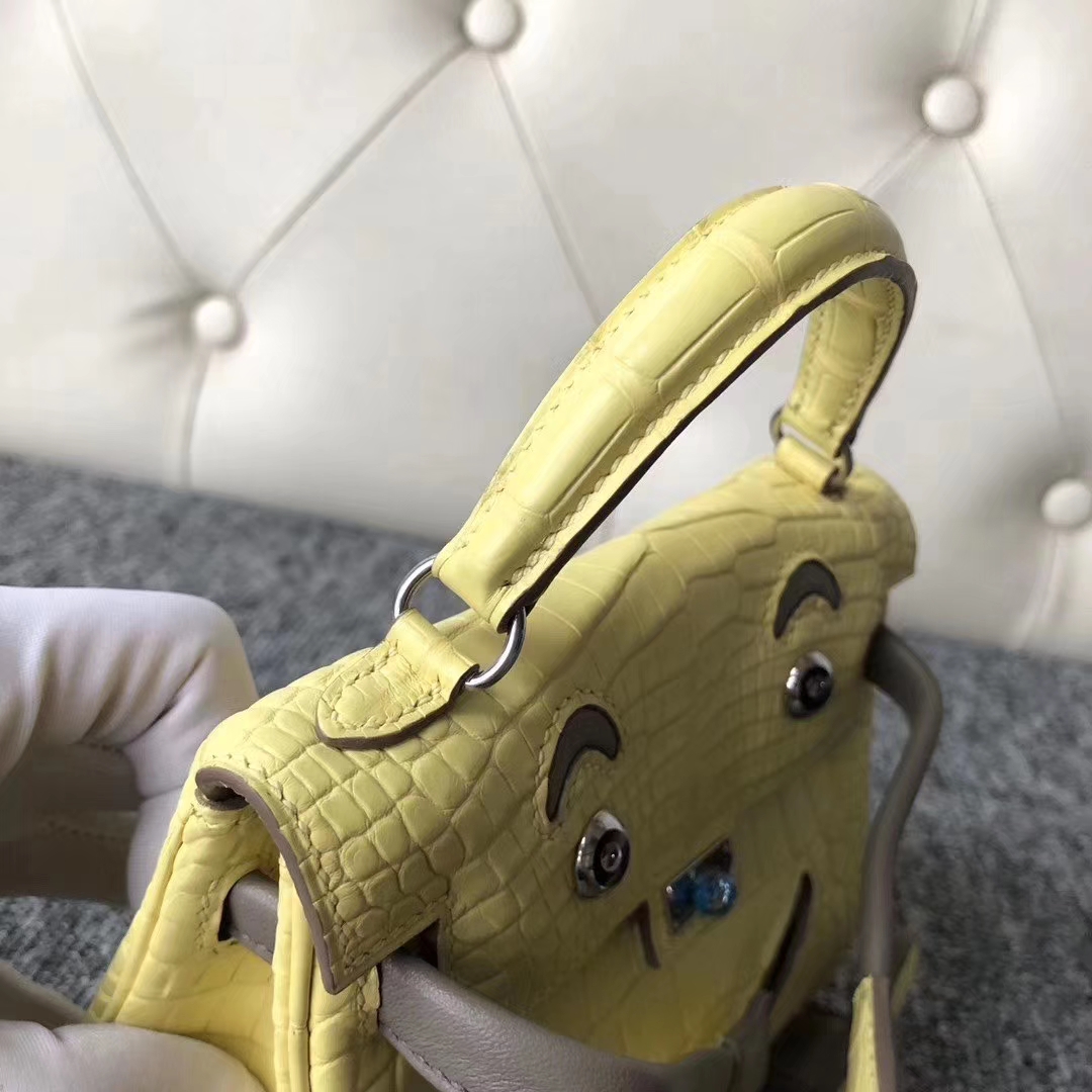 Hermès（爱马仕）Kelly doll Alligator matt 雾面鳄鱼 9R 柠檬黄 银扣