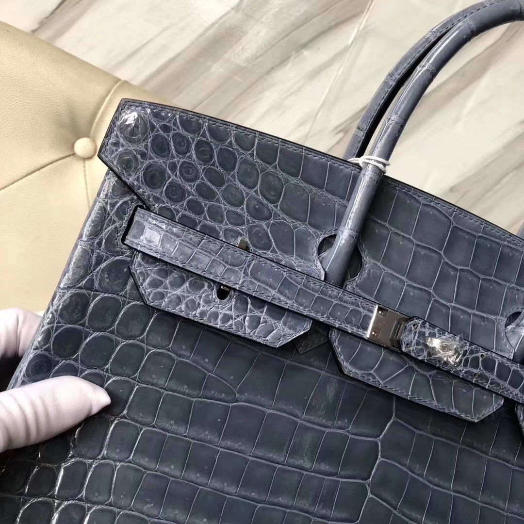 Hermès(爱马仕)Birkin 铂金包 亮面鳄鱼 ck75 牛仔蓝 银扣 35cm-拉尔森鳄鱼皮具定制 - 爱马仕包包官网 Hermès(爱马仕)Birkin 铂金包 亮面鳄鱼 ck75 牛仔蓝 银扣 35cm