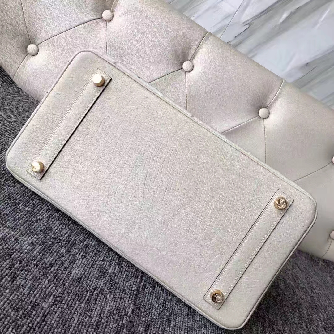 Hermès（爱马仕）Birkin 铂金包 Ostrich kk 鸵鸟 3C 羊毛白 金扣 顶级手缝 30cm 现货