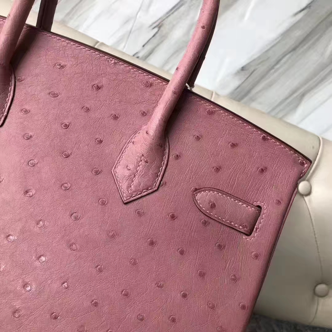 Hermès（爱马仕）Birkin 铂金包 Ostrich kk 鸵鸟 3C 陶瓷粉 金扣 顶级手缝 30cm 现货
