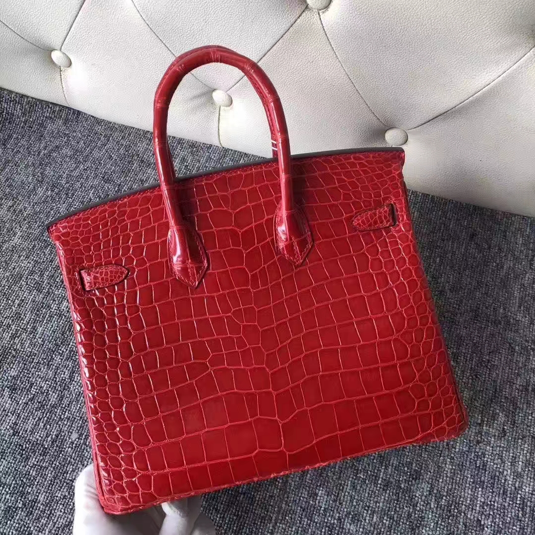 Hermès（爱马仕）Birkin 铂金包 亮面澳洲湾鳄 ck95 法拉利红 Braise 金扣 25cm