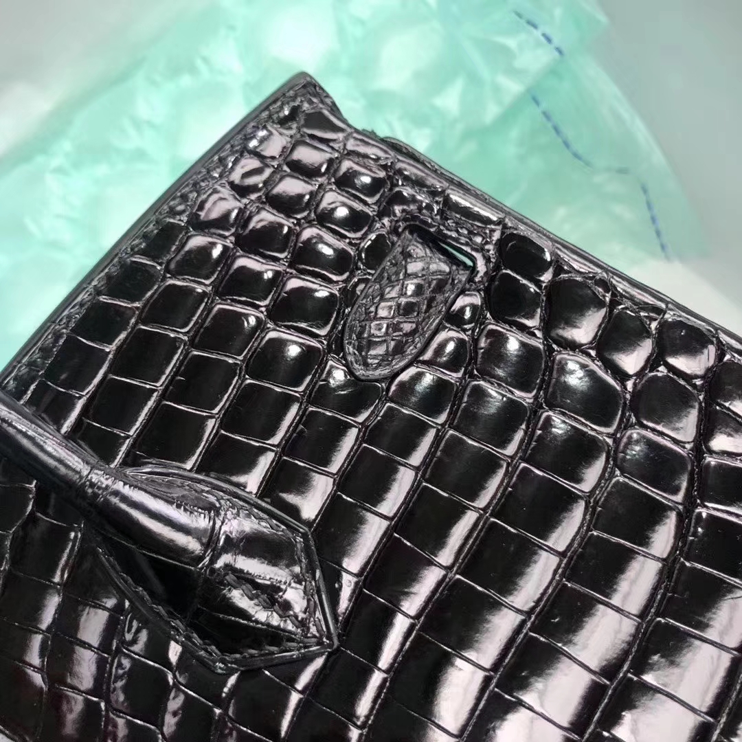Hermès（爱马仕）Birkin25cm Crocodile shiny 亮面鳄鱼 ck89 黑色 Noir 银扣 拱珠皮 顶级手缝 现货
