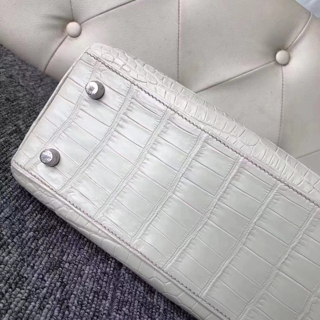 Hermès（爱马仕）Kelly 25cm crocodile 雾面两点汨罗鳄 8L奶油白 顶级工艺 蜡线全手工 银扣