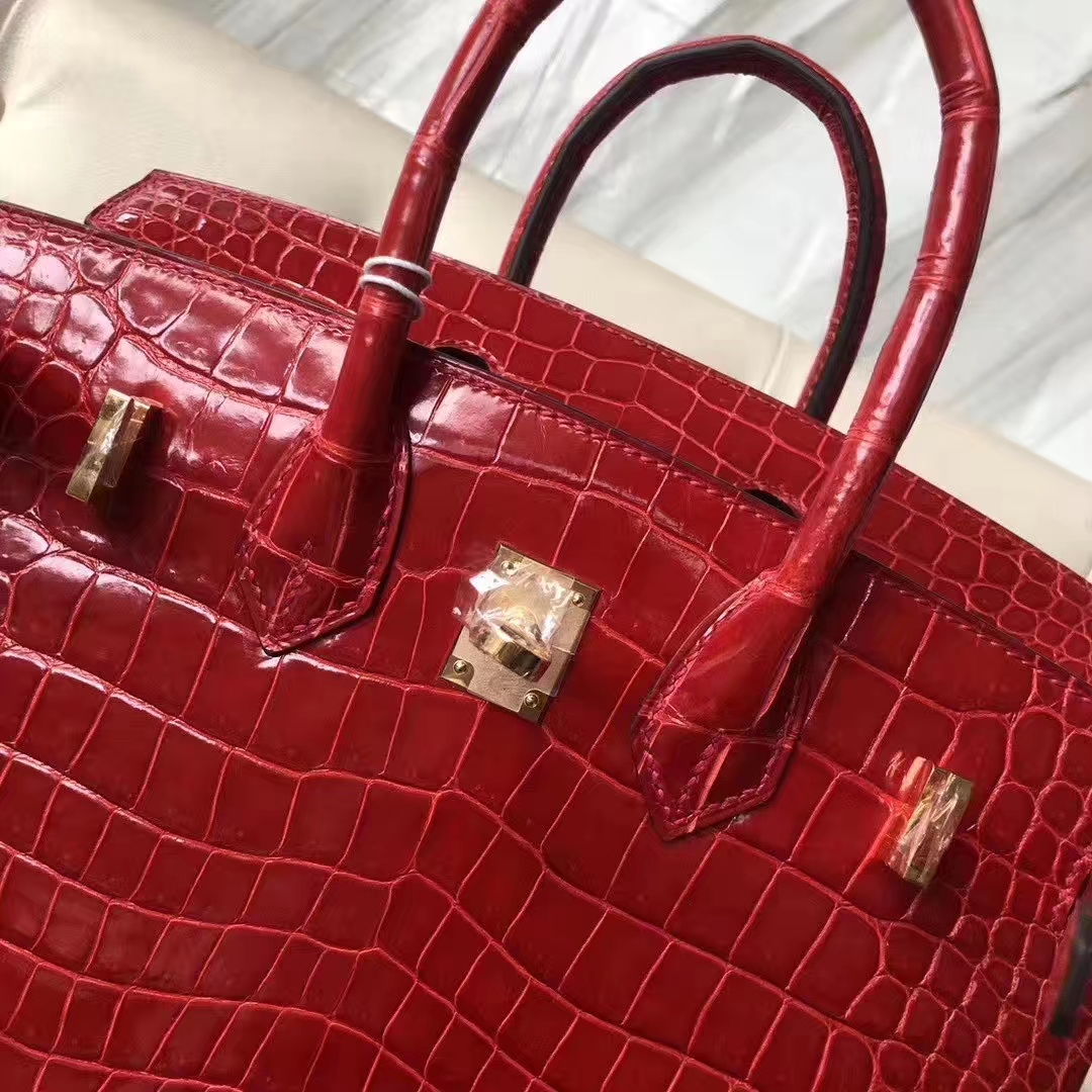 Hermès（爱马仕）Birkin 铂金包 亮面澳洲湾鳄 ck95 法拉利红 Braise 金扣 25cm