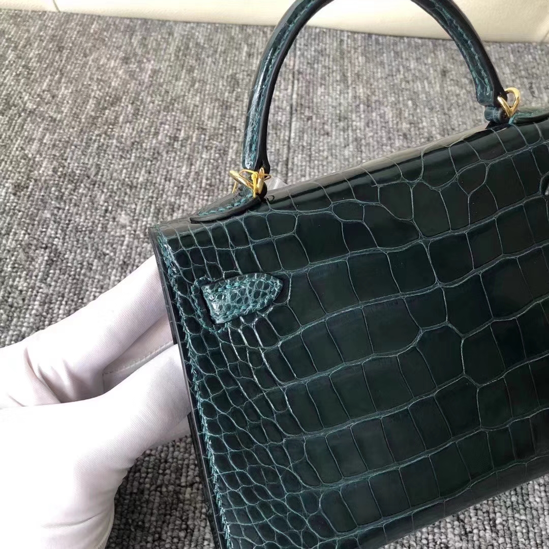Hermès（爱马仕）Mini Kelly 迷你凯莉 6O松柏绿 蜡线全手工 金扣 2代 19cm