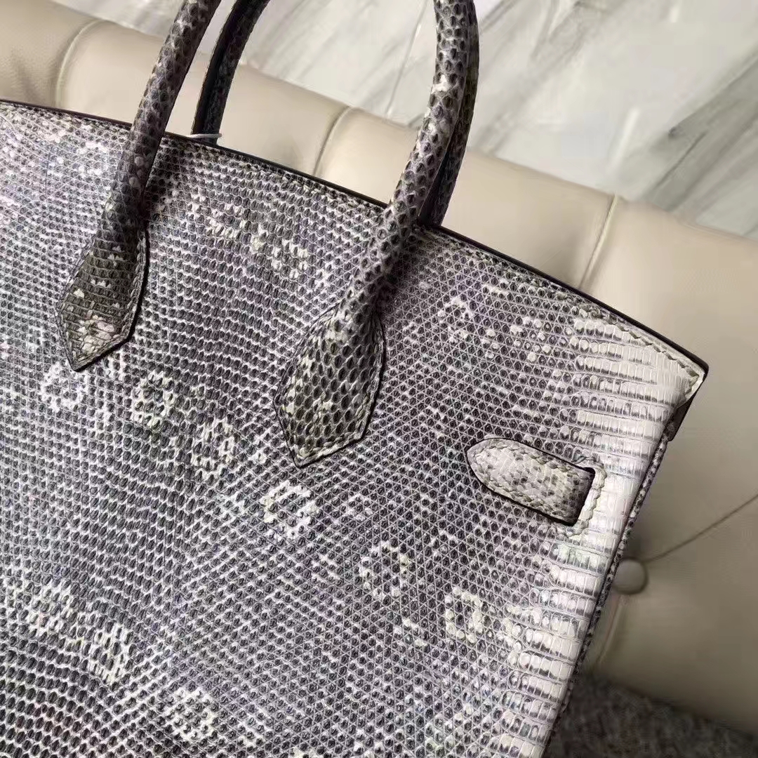 Hermès（爱马仕）Birkin 铂金包 Lizard 进口亮面蜥蜴 小喜马拉雅色 原色 银扣 25cm