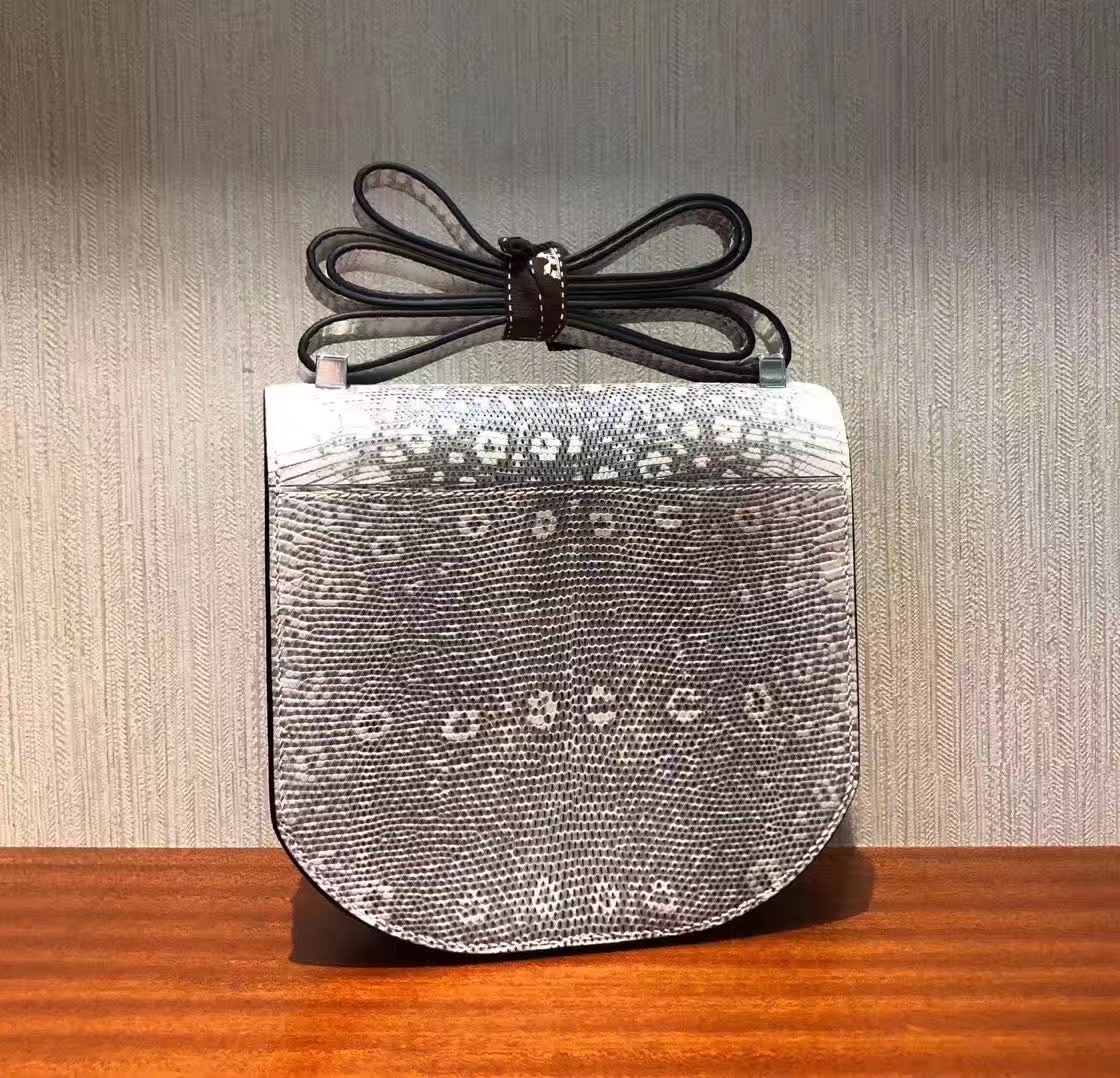 Hermès（爱马仕）Mosaique 马赛克包 Lizard 原厂亮面蜥蜴 雪花色蜥蜴内拼墨绿色 银扣 17cm 现货