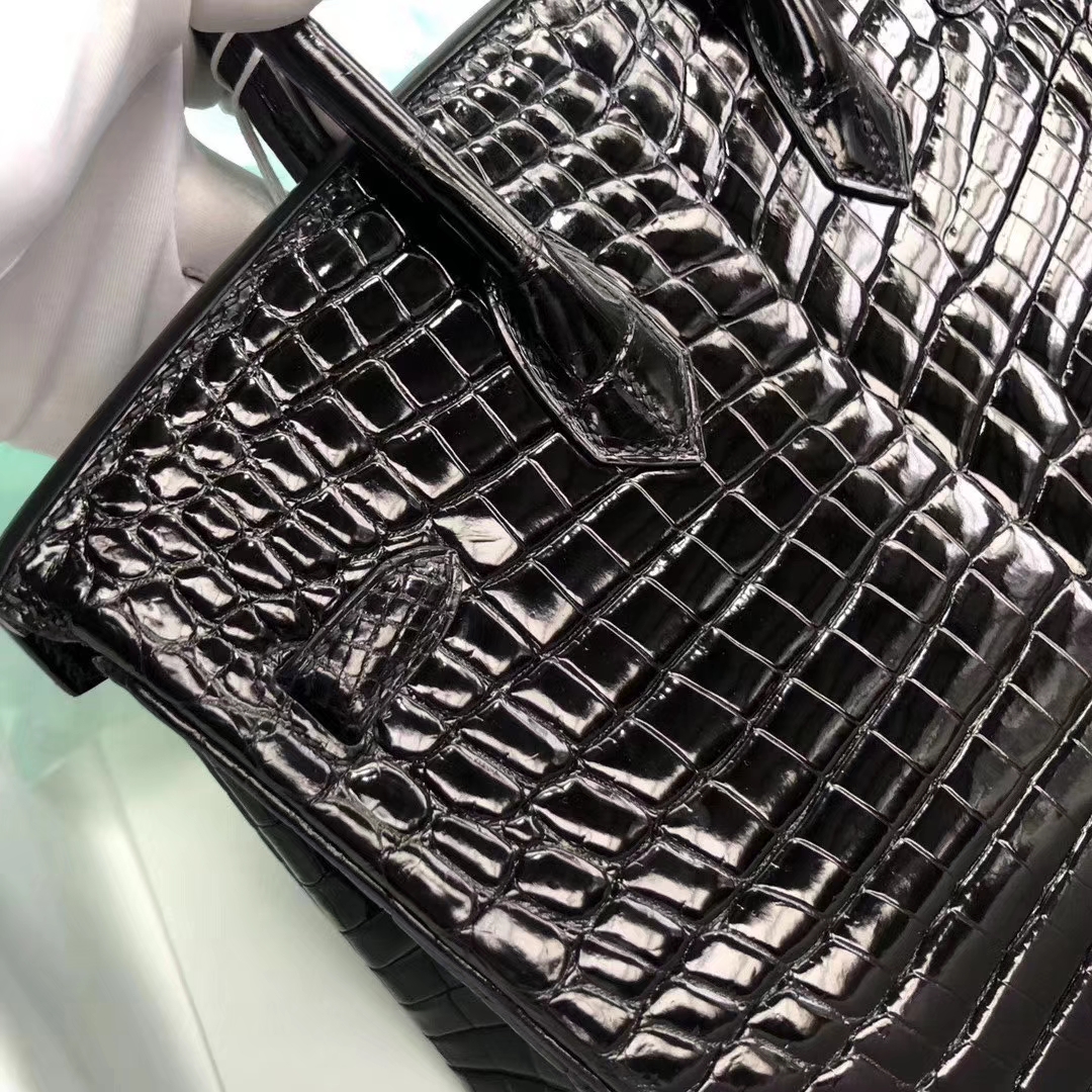 Hermès（爱马仕）Birkin 25cm Crocodile shiny 亮面鳄鱼 ck89 黑色 Noir 金扣 拱珠皮 顶级手缝 现货