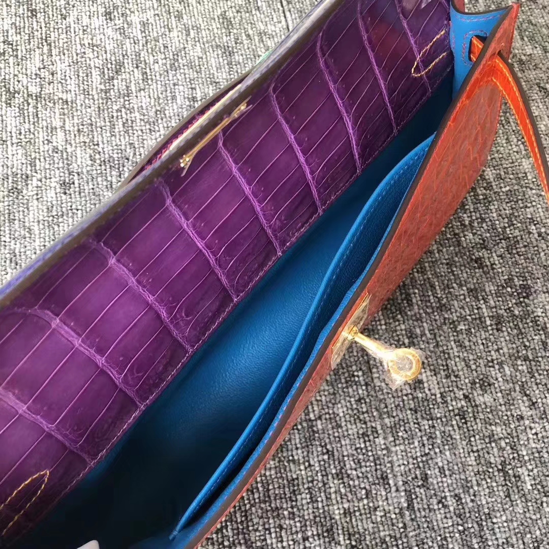 Hermès（爱马仕）Kelly cut 31cm Crocodile shiny 多拼色 银扣