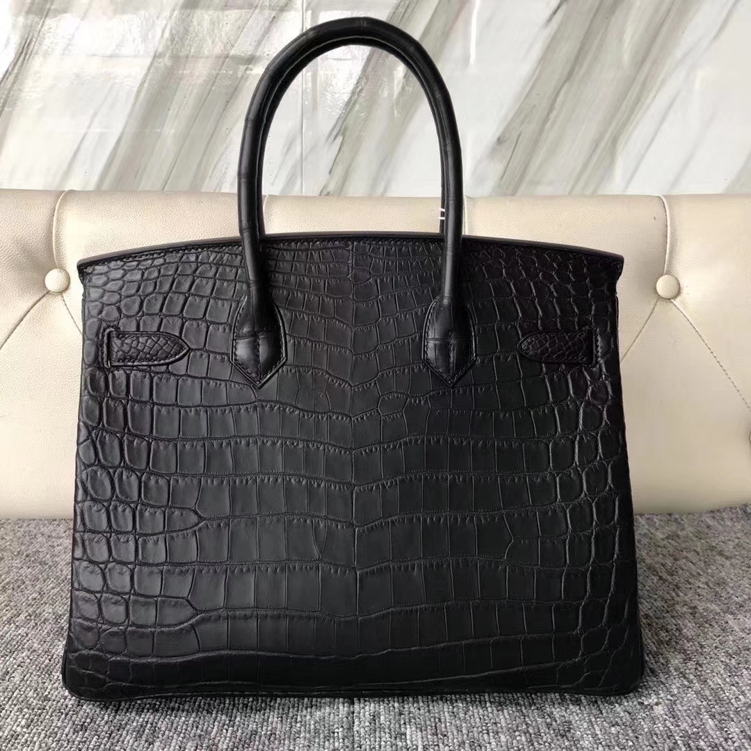 Hermès（爱马仕）Birkin 铂金包 雾面两点汨罗鳄 ck89黑色  顶级工艺 蜡线全手工 金扣 30cm