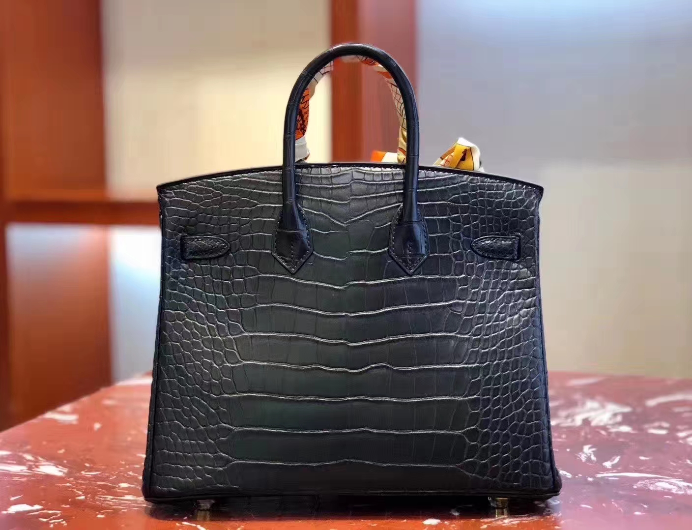 Hermès（爱马仕）Birkin 铂金包 雾面美洲鳄 ck89黑色 蜡线全手工 金扣 25cm